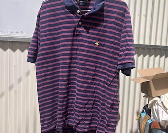 Brooks Brothers navy and purple striped cotton polo shirt size L #preppy #classic