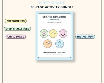 Naturwissenschaftliche Aktivitäten für die erste Klasse zum Ausdrucken, 30-seitiges Paket mit MINT-Experimenten und Arbeitsblättern, PDF für den Heimunterricht