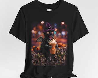 Camiseta de Halloween de bruja con gato negro / Camiseta estampada de bruja con gato negro espeluznante / Lindo regalo de disfraz de Halloween