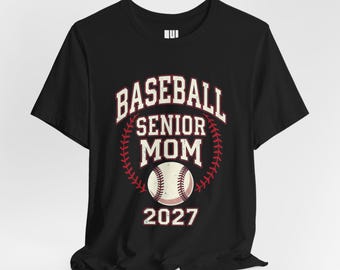 Camiseta de béisbol para mamás de último año 2027, camiseta con círculo y costura estilo universitario, regalo para mamás de béisbol de último año.