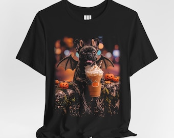 Camiseta de Halloween con estampado de bulldog francés y murciélago / Camiseta con estampado de bulldog francés y murciélago / Regalo de disfraz de Halloween adorable