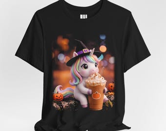 Camiseta de Halloween con diseño de unicornio bruja adorable / Camiseta estampada de unicornio bruja adorable y espeluznante / Regalo de disfraz de Halloween adorable
