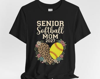 Camiseta para mamás de jugadoras de softbol mayores de 2027, camiseta floral con corazón de leopardo, regalo llamativo para mamás de softbol