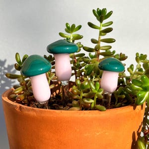 Mushroom Plant Stake SET OF 3 [Teal & Bubble Gum]