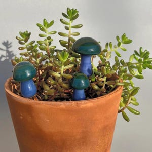 Mushroom Plant Stake SET OF 3 [Silver Pine & Periwinkle ]