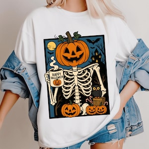 Spooky Coffee Club PNG, Skeletons Drinking Coffee, Retro Halloween Sublimation, Funny Fall Vibes, Vintage Pumpkin Design, Skeleton Png