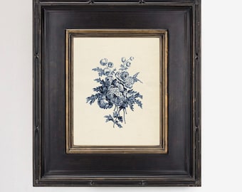 Vintage Botanical Floral Print - Cottagecore Wall Art in Classic Indigo Blue
