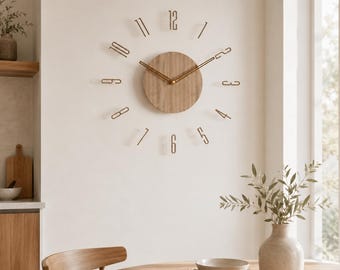 Horloge murale en bois, horloge minimaliste nordique silencieuse, décoration moderne pour le salon, cadeau de pendaison de crémaillère