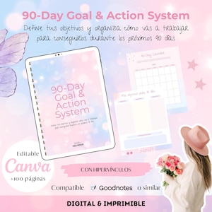 90-Day Goal & Action System | Planificador de Objetivos 90 Días | Digital e imprimible en Español | Compatible Goodnotes iPad