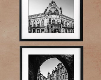 Prague Photography Set, Praha Print Set, Czech Republic, Praha Black and White Photography, Obecni Dum, Municipal House, Europe Print