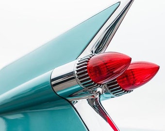 Vintage Cadillac Fin Art, Aqua Cadillac Print,  Classic Car Photography, Car Lover Gift, Antique Car, 1959 Caddy Photograph Print