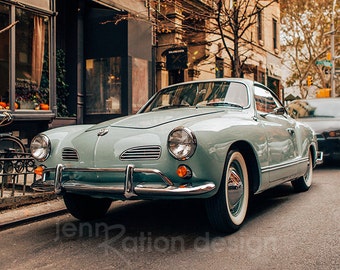 VW Karmann Ghia Photo, Volkswagen, Car Photography, Aqua, Karma Ghia, New York Street Photography, Gift for Car Lover, Photo Print