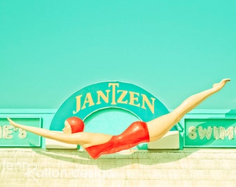 Diving Lady Sign • Jantzen Swimsuit • Antique Sign • Vintage Sign • Swimming Photo • Swimming Photo • Retro Art • Summer Photography Print