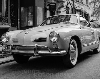 VW Karmann Ghia Black & White Photo, Volkswagen, Car Photography, Karma Ghia, New York Street Photography, Gift for Car Lover, Photo Print