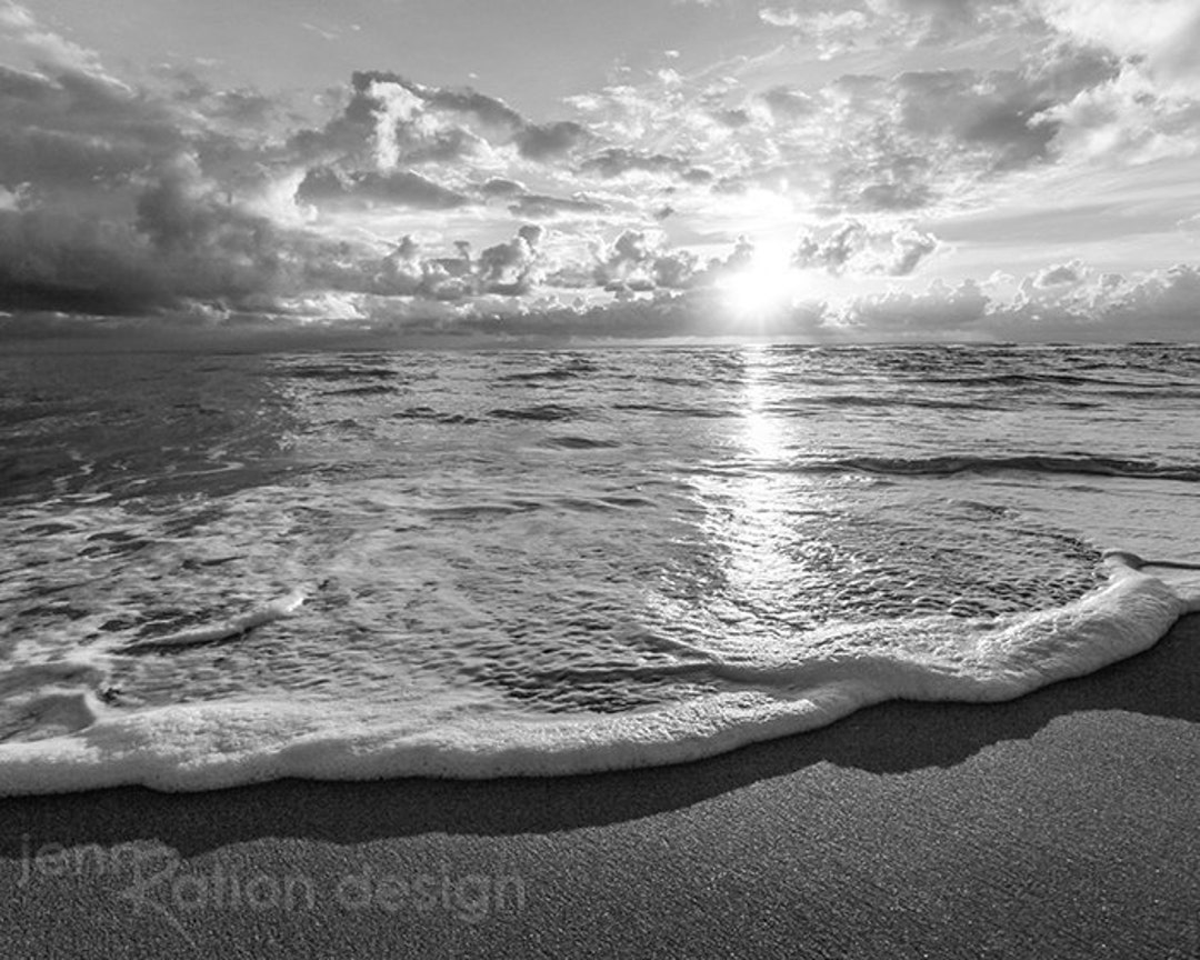 Black and White Beach Photography Sunrise Beach Photo Waves
