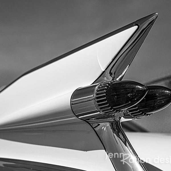 Caddy Fin Black & White Photo, Cadillac Black and White Car Photography, Tail Fin Photo, Vintage Caddy, Detail Car Photograph Print