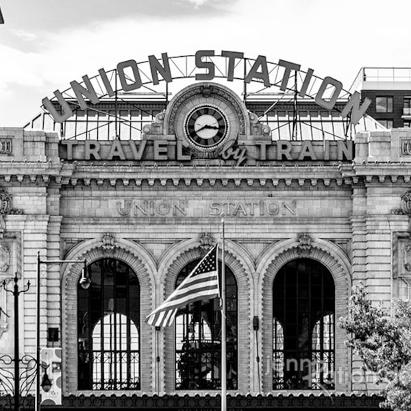 Union Station Black and White Wall Art, Denver Black & White Photography, Union Station Travel by Train, Denver Print, Train Station