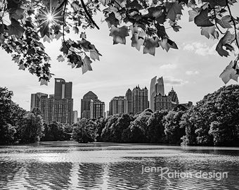 Atlanta Skyline, Atlanta Photography, Architecture, Piedmont Park, Downtown Atlanta Black and White Photo Print, Atlanta Wall Art