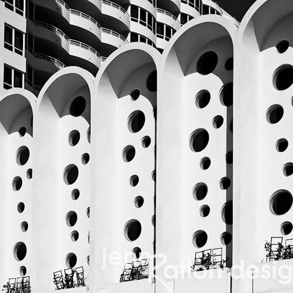 Miami Fontainebleau Hotel, Mid-Century Modern, Miami Beach, MiMo, South Beach, Morris Lapidus, Art Deco Black & White Photography Print