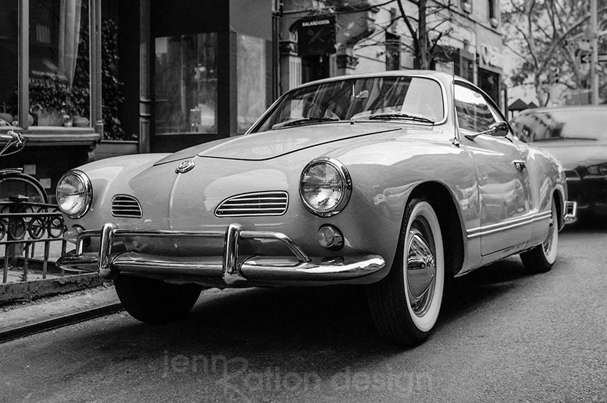 VW カルマン ギアの白黒写真、フォルクスワーゲン、車の写真、カルマン
