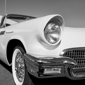 1957 Ford Thunderbird, Classic Car Black and White Photo, Vintage Car Detail Print, Car Photography