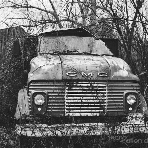 Old Truck Photo • Black and White Photo • Abandoned Truck • Classic Car • Country Art • Rustic Barn Find Photo • Fine Art Photography Print