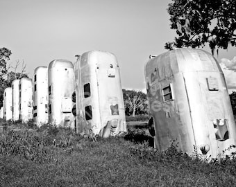 Airstream Ranch Camper, Mid-century Modern, Retro Art, Vintage Travel Trailer, Black & White Camper, Photograph Print, Decoración del hogar
