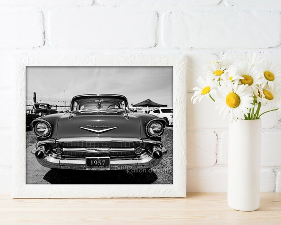 1957 シボレー、白黒クラシックカー ウォールアート、シボレー