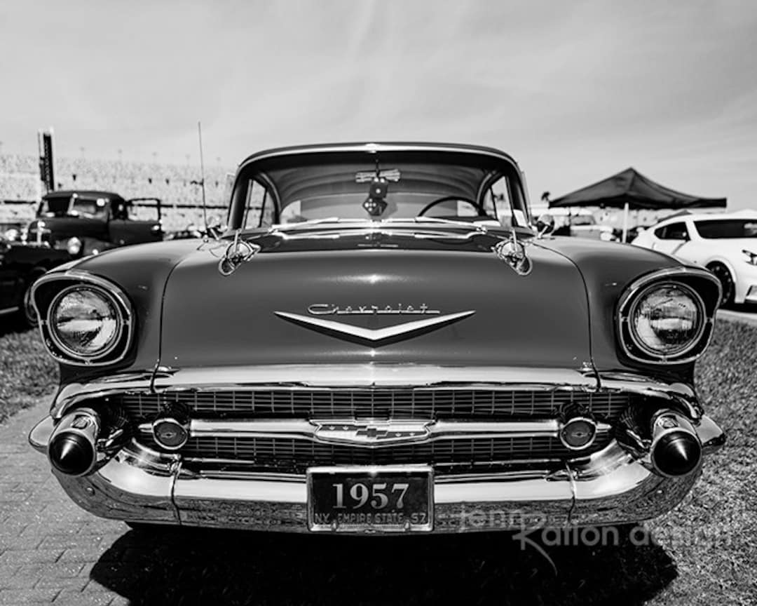 1957 シボレー、白黒クラシックカー ウォールアート、シボレー