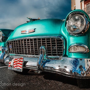 1955 Chevy Bel Air, Classic Car Photography, Antique Car Wall Art, Turquoise Chevy, Gift for Car Lover, 1955 Chevy Photograph Print