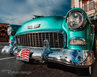 1955 Chevy Bel Air, Classic Car Photography, Antique Car Wall Art, Turquoise Chevy, Gift for Car Lover, 1955 Chevy Photograph Print