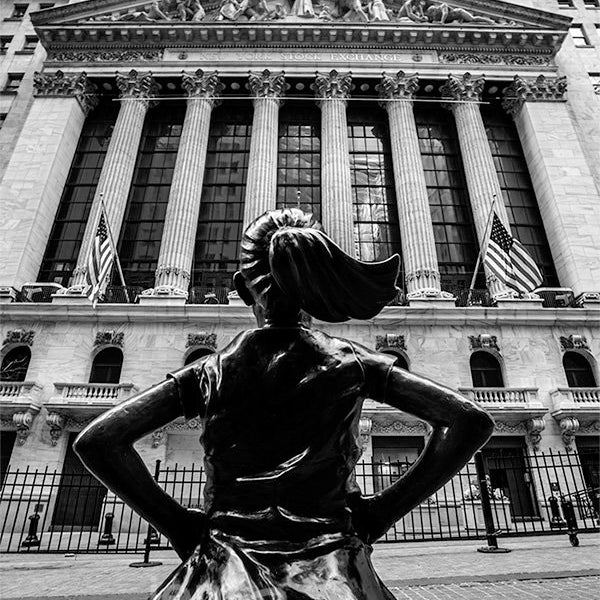 Fearless Girl Art, New York Stock Exchange Building, Wall Street NYC, New York Photo, NYC Black & White Wall Art, New York City Photo Print