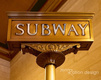 Vintage Brass Subway Sign • Gold New York Subway Sign • NYC Photo Series • NYC Subway Sign Post • Gold NYC Wall Art • Art Deco Subway Print