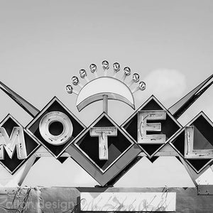 Neon Sign • Motel Sign Black & White Photo • Retro Motel • Sign Photography Print • Chevron Photo • Retro Art • Antique Sign • Vintage Sign