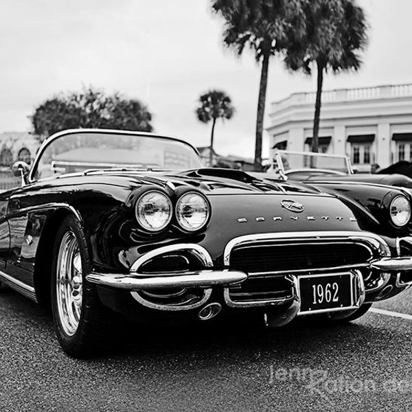 Corvette Photo, Black & White Car Photography, Black Vette, Classic Corvette, Chevrolet, 1962 Corvette, Vette, Route 66, Gift for Car Lover