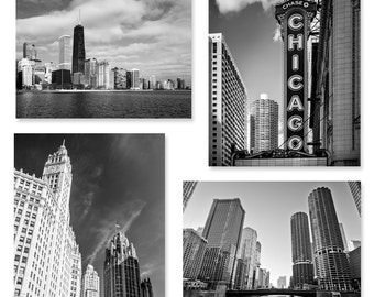 Chicago Photography, Marina City, Tribune Building, Wrigley Building, Chicago River Downtown Theatre, Black & White City Photo Series 3