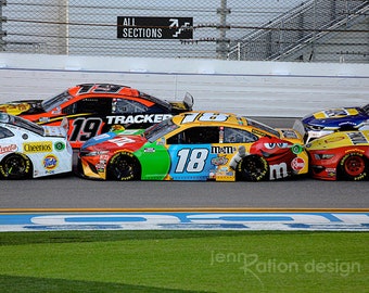 Kyle Busch 18 Photo, Martin Truex Jr. 19, M&Ms Car, NASCAR Photograph, Racing Photography, Kyle Busch 18, Daytona 500, NASCAR, Race Car Art