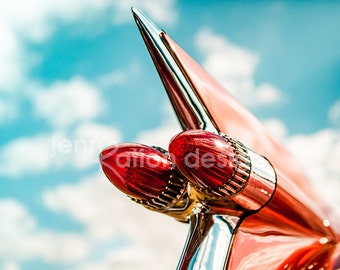 1959 Cadillac Tail Fin Classic Car Photography, Cadillac Photo, Gift for Car Lover, Red, Antique Car, 1959 Caddy Photograph Print