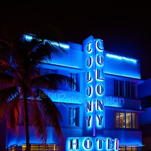 Miami Beach Photo, Colony Hotel, Art Deco in South Beach Miami Photography Neon Sign Photo Print