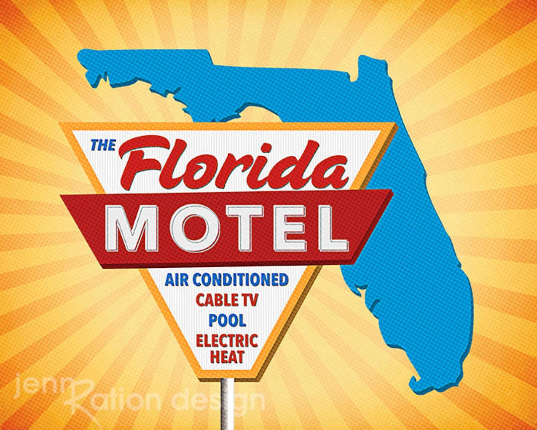 Florida Motel Sign Gainesville, FL Neon Sign Antique Sign Graphic Print