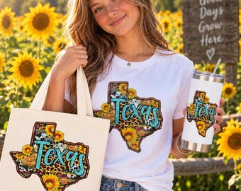 Texas Sunflower 3-Piece Gift Set- T-shirt with matching tote and 20 oz. tumbler