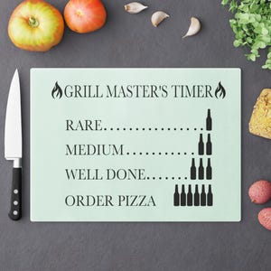 Grill Master's Timer Cutting Board | Beer Level Steak Doneness Chart