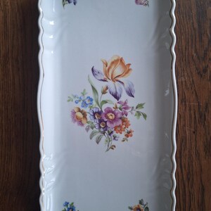 Vintage German Porcelain Platter with Handles by Hädrich & Co. Reichenbach, Art Deco Floral Serving Tray, Collectible Thuringia China, 1930s