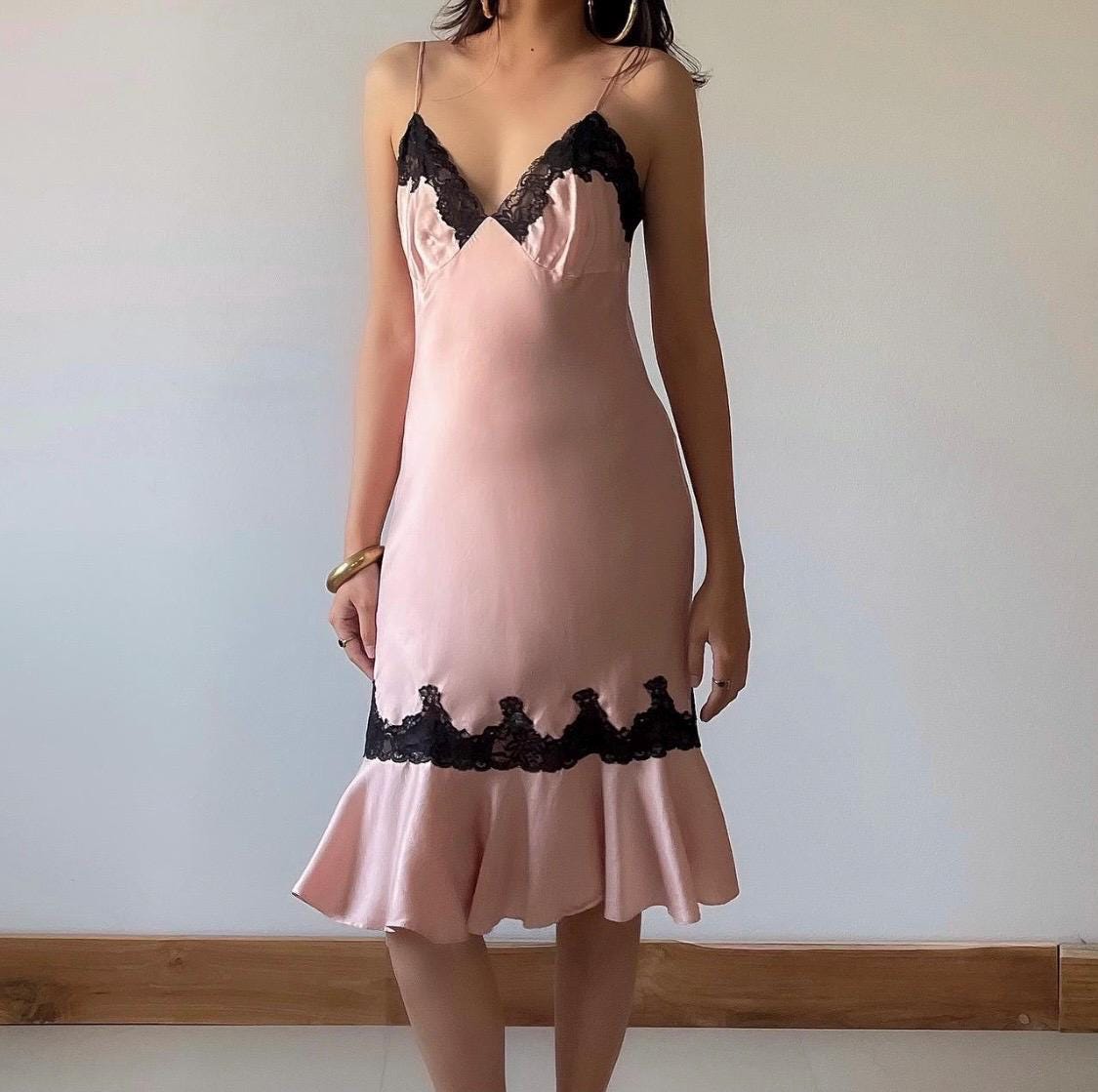 Black Lace Pink Slip - Etsy