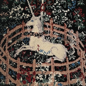 Medieval Unicorn in Captivity 6 foot Completed Hook Rug