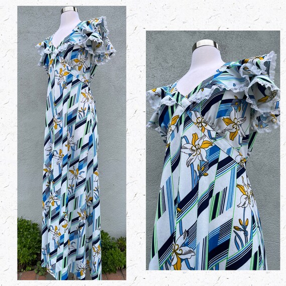 Vintage 1970s Spring Geometric Floral Daylily Max… - image 3