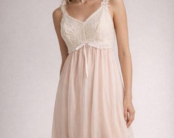 Camisón de gasa rosa suave estilo babydoll vintage de Aristocraft con corpiño de encaje, talla 34.