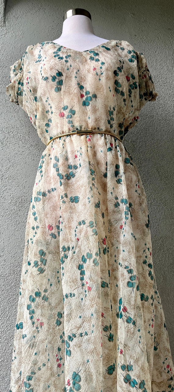 Vintage 1940s McKettrick Nylon Sheer Spring Dress 