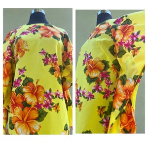 Vintage Pake Muu Yellow Tropical Floral Hawaiian Maxi Dress Sz 12