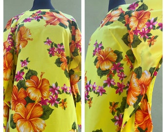 Vintage Pake Muu Yellow Tropical Floral Hawaiian Maxi Dress Sz 12